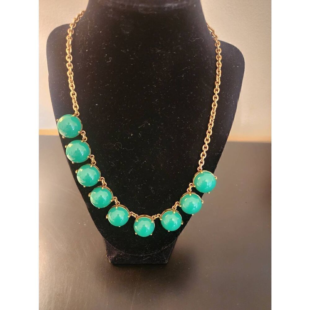 J. Crew green gemstone bauble statement necklace faux gold chain